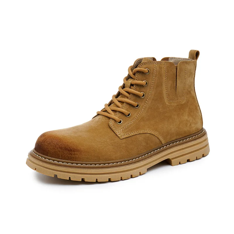 Hot Sale Retro Fashion Platform Outdoor Work Boots Lace-up Genuine Leather High-top Martin Boots Men