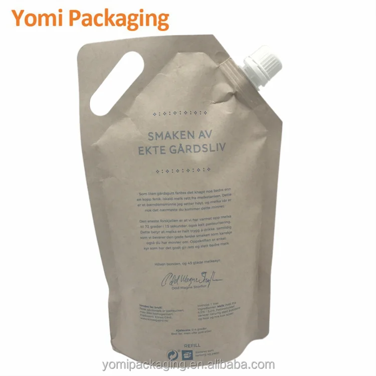 Eco Friendly Biodegradable Kraft Paper  Liquid Soap Packaging Pouch With Spout