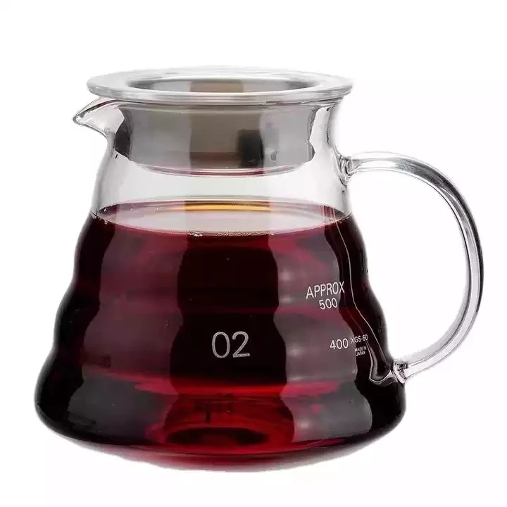 Wholesale custom hot sale pour over coffee maker borosilicate glass server portable pot kettle 300ml 500ml 700ml for travel camp