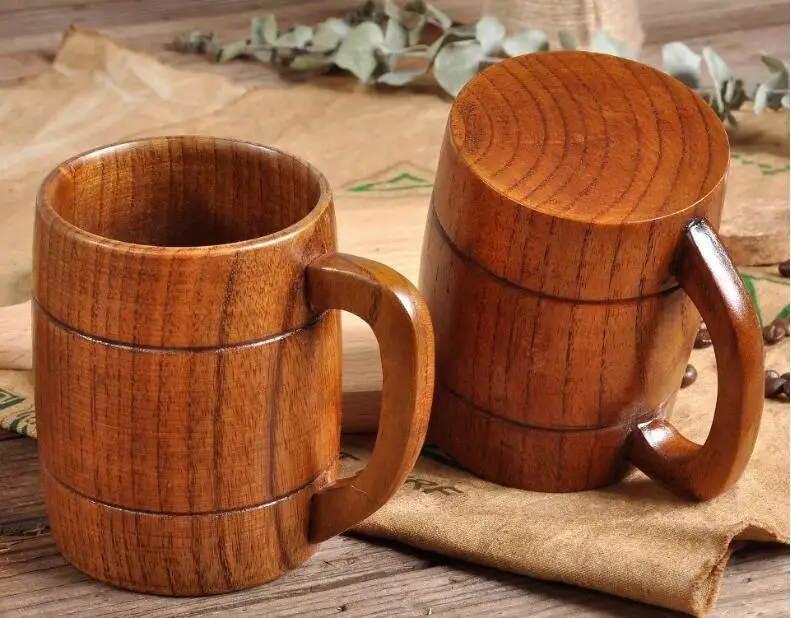 F203 Wooden beer mug with handle features creative coffee milk tea mug wooden mug