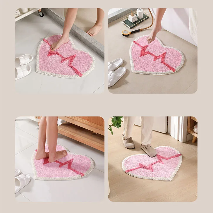Factory Cute Tufted Absorbent Quick-drying Bathroom Mat Lovely Heart Pink microfiber Bath Mat