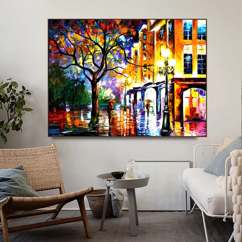 Home Decor Poster Landscape Prints Rain Light Tree Oil Painting Wall Art Modern Canvas Painting for Living Room