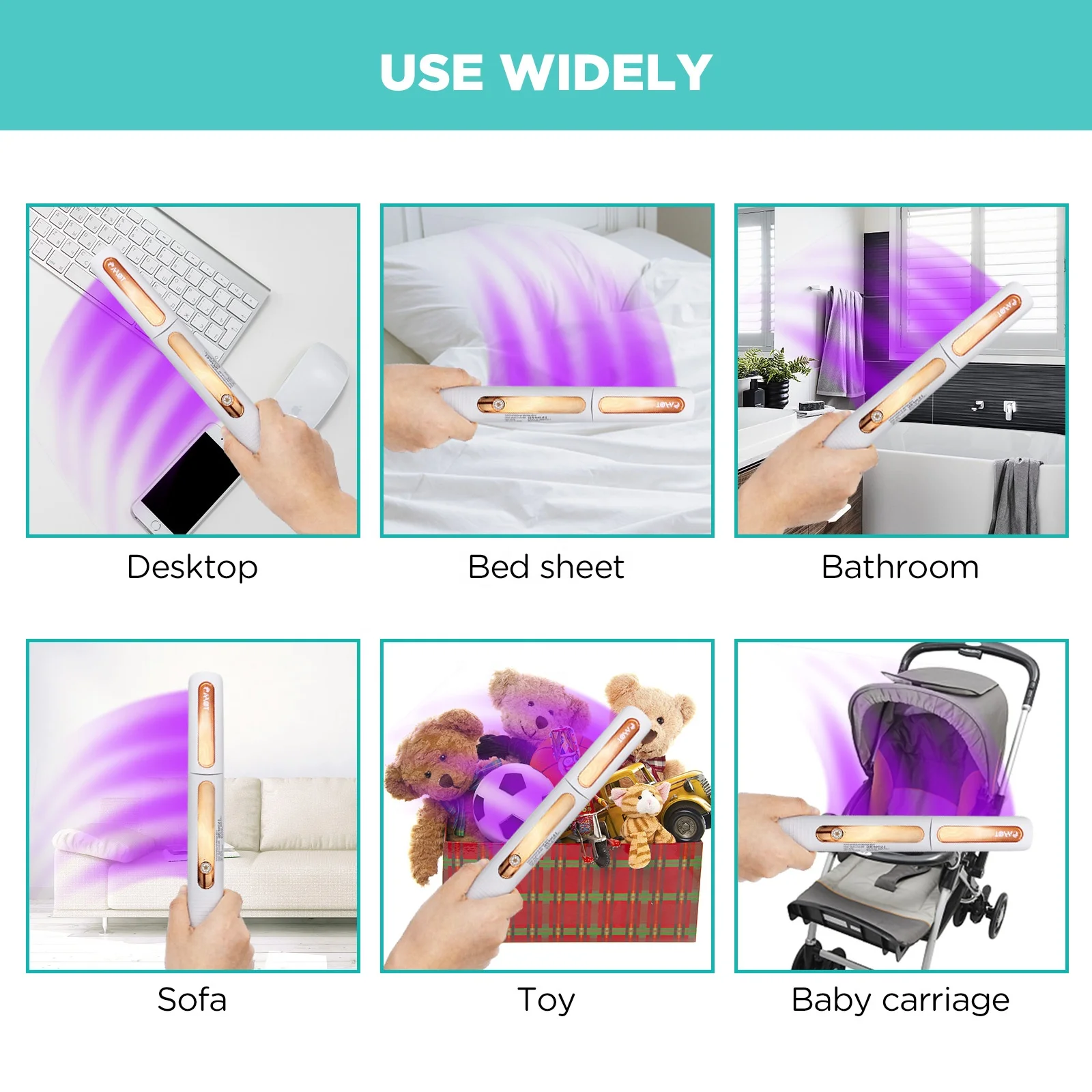 Hot Selling Portable Smart Gravity Sensor UVC Disinfection Sterilizer Handheld 16 LEDs UV Light Sanitizer Wand