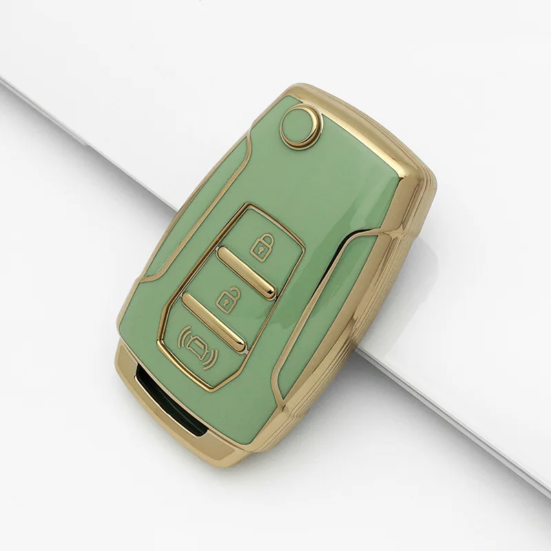 New TPU soft Fob key Cover for New Ssangyong Rexton Korando 3 buttons car key case with gold line key pouch accessory