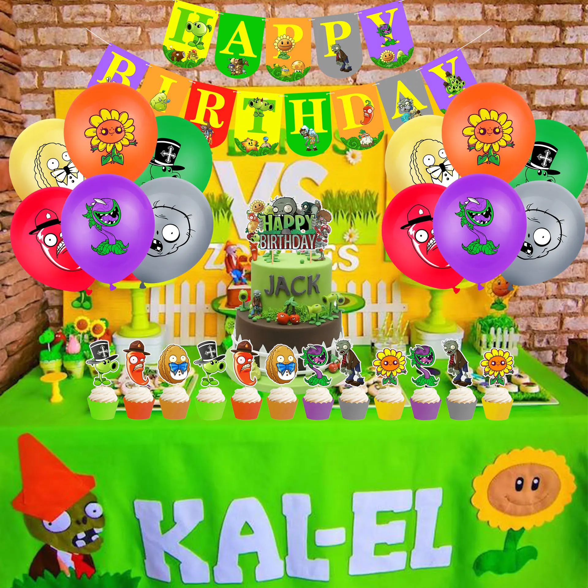 Plants V.S. Zombies Theme Happy Birthday Cake Topper Paper Banner  Party Decoration Set