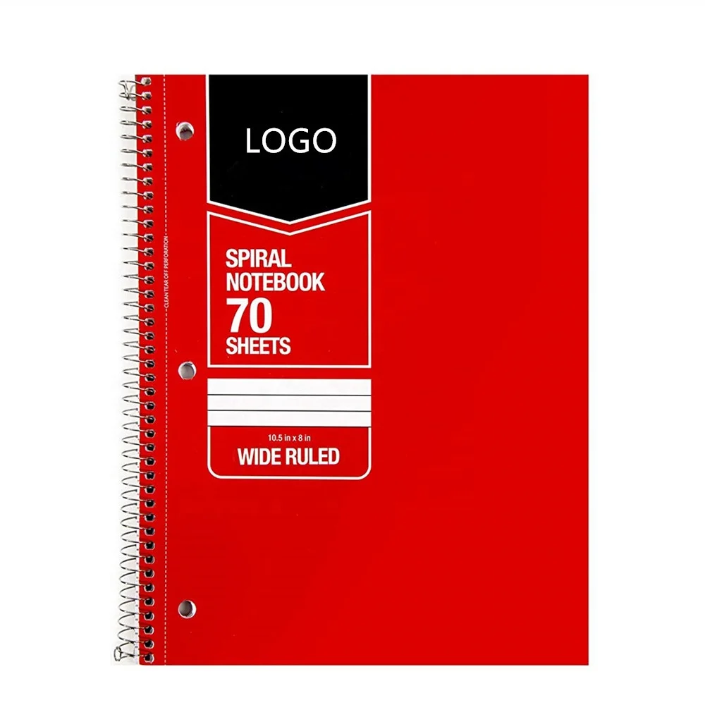 
Custom Logo Wide Ruled Wire bound Spiral Notebook 70 Sheets Assorted Solid Colors 5 pack 