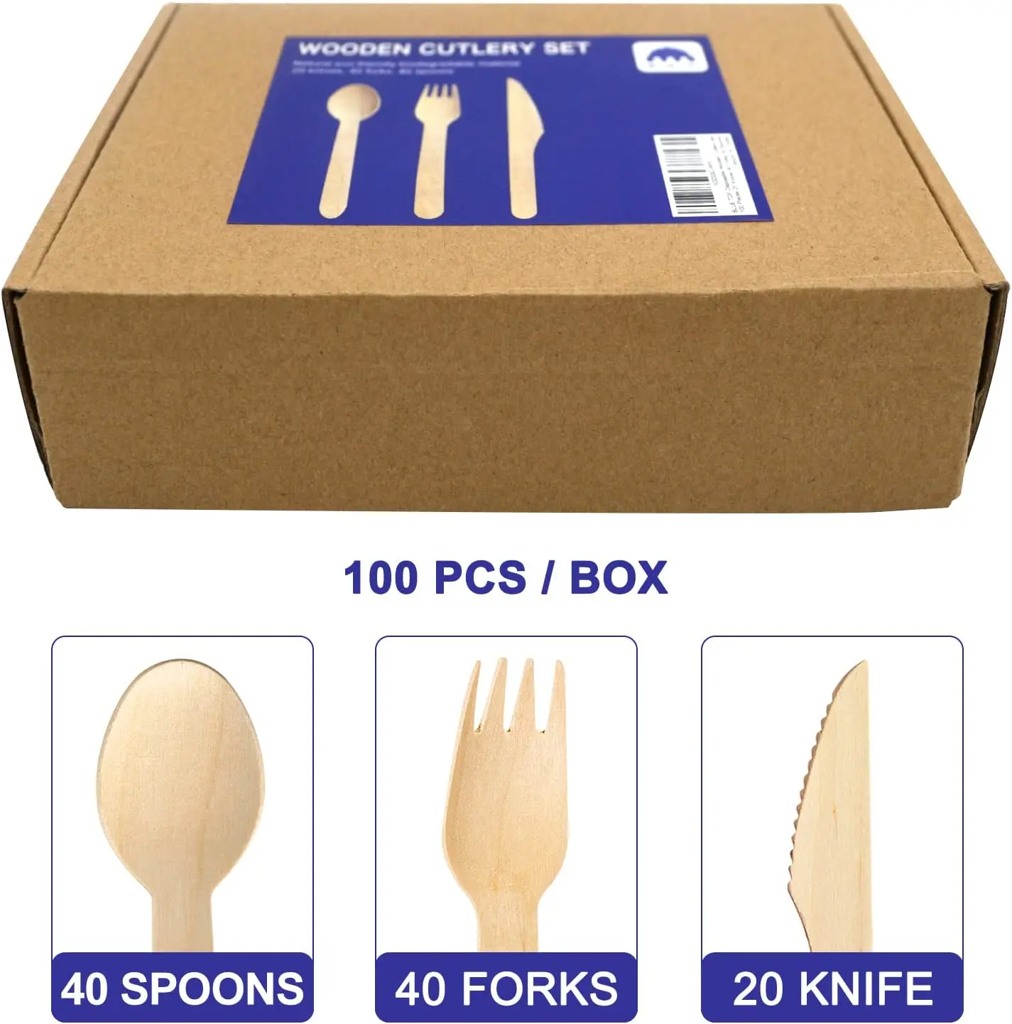 Biodegradable Bulk Birch Wood Spoon / Forks / Knives Disposable Wooden Cutlery Set