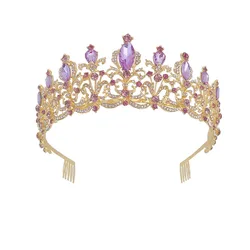 LUOXIN элегантный свадебный аксессуар для волос пышный фиолетовый горный хрусталь свадебная корона с расческой