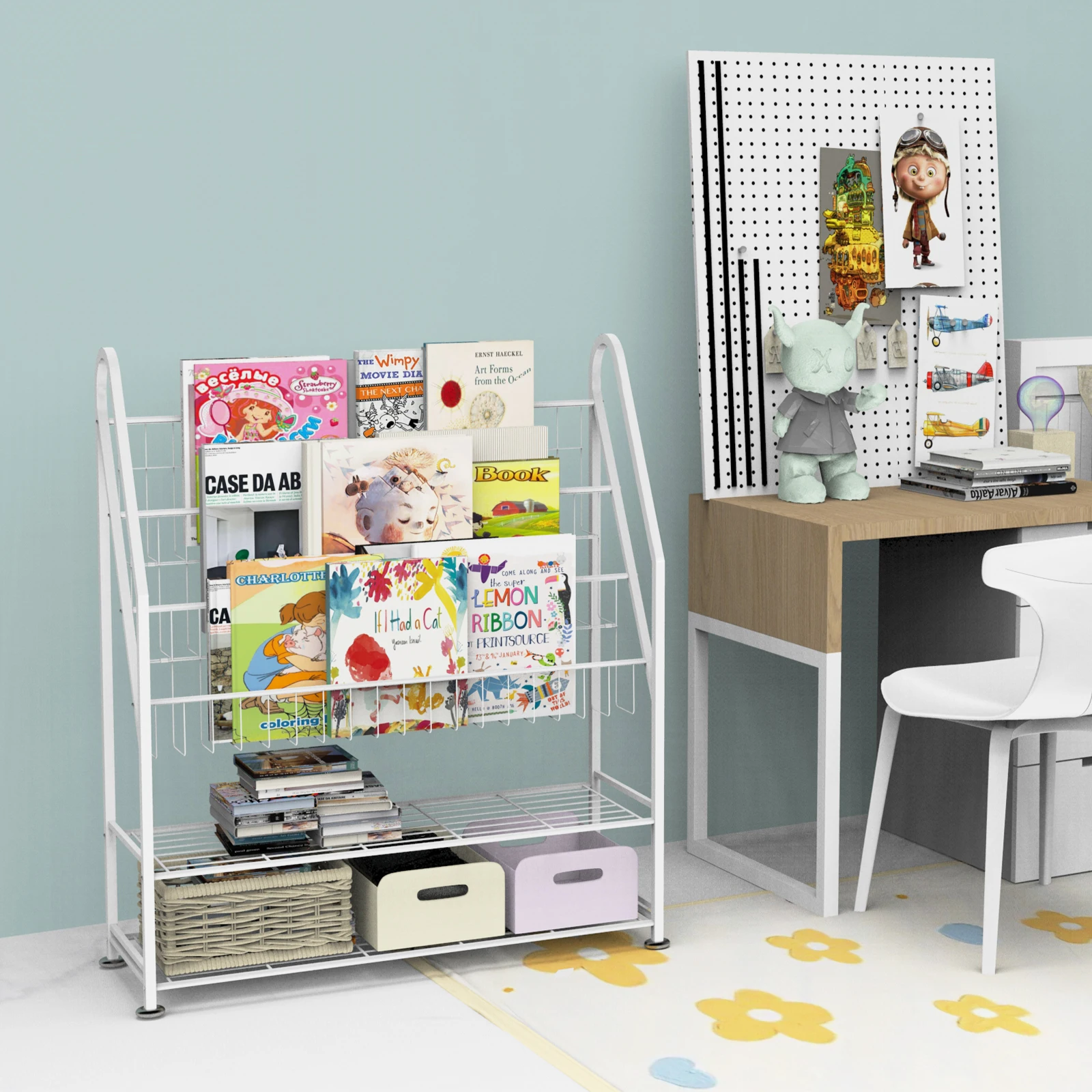 White Wall Mounted Metal Shelf Kids Bedroom Bookshelf Book Shelves Metal Book Shelf