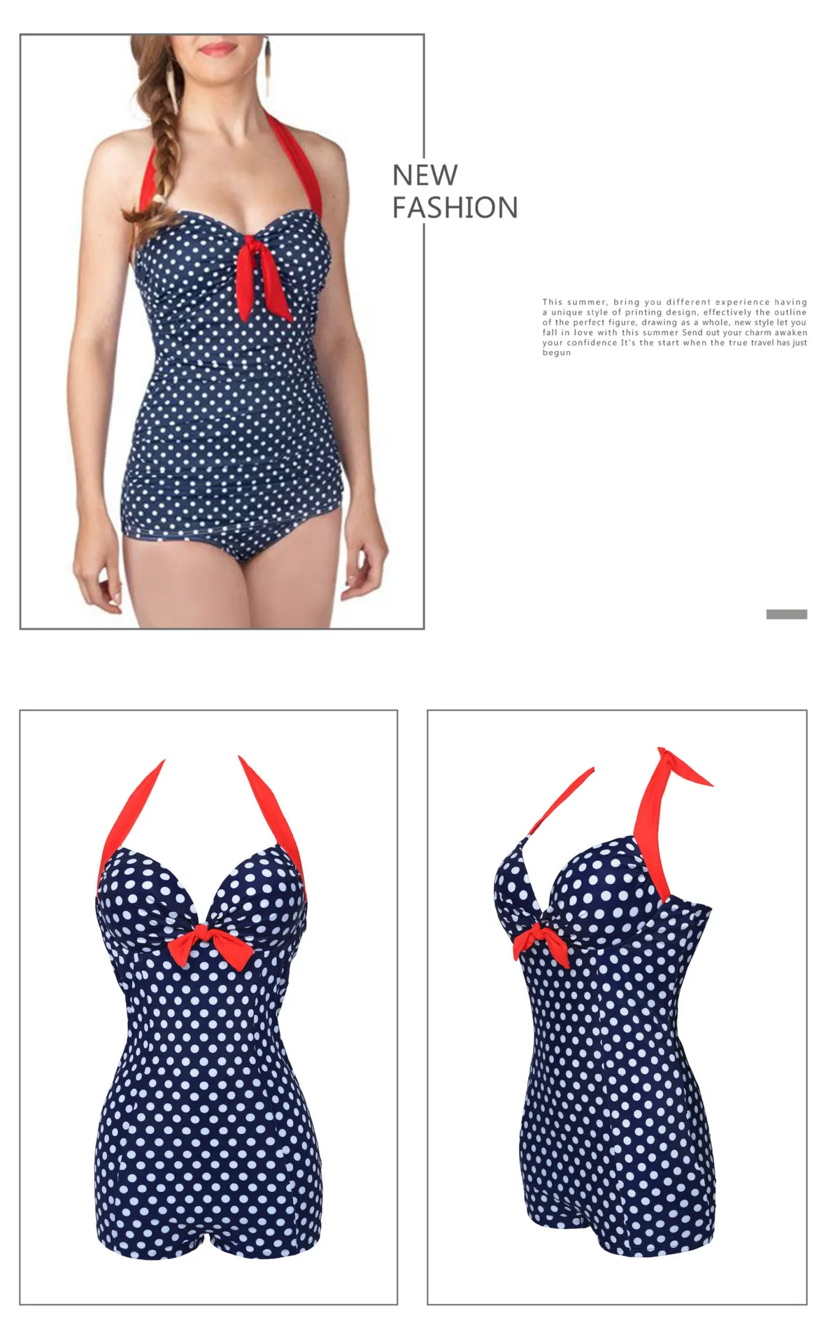 
2020 new Black and white dot bikini conservative ladies cherry plus size swimwear women one piece swimsuit 