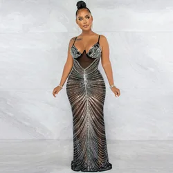 Hot diamond sexy suspender wrap chest mesh perspective dress sexy women clothing
