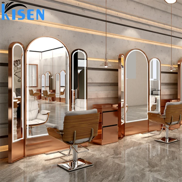 Kisen beauty черная металлическая мебель набор для укладки макияж Парикмахерская двойная зеркальная станция со светодиодом и встроенным