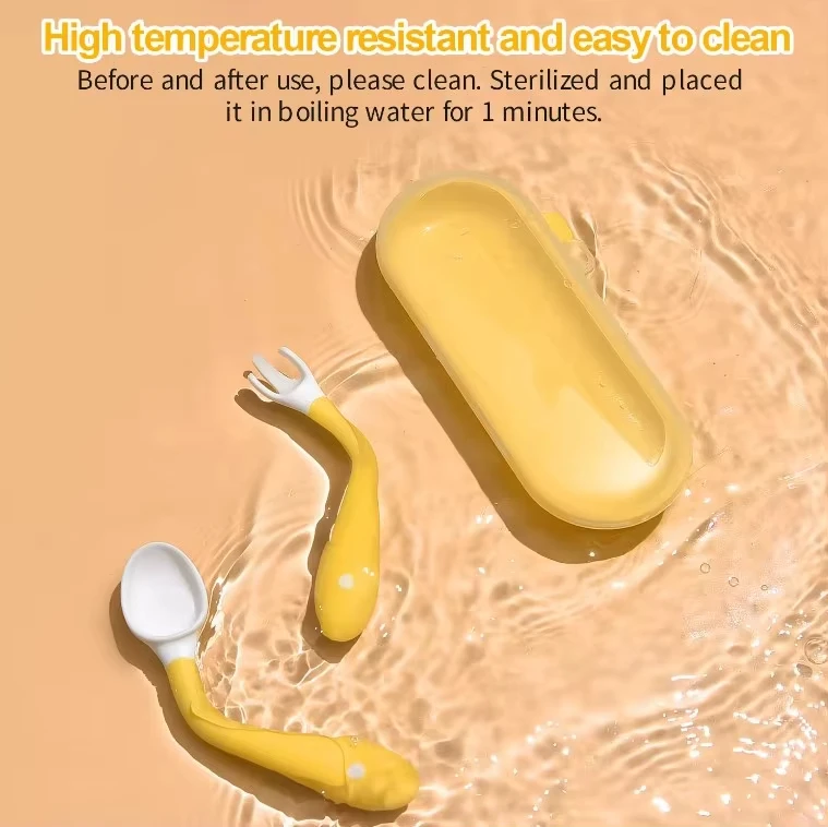 NCVI Non-Toxic Soft Feeding Fork Baby Silicone Baby and Toddler Feeding Spoon and Fork Set