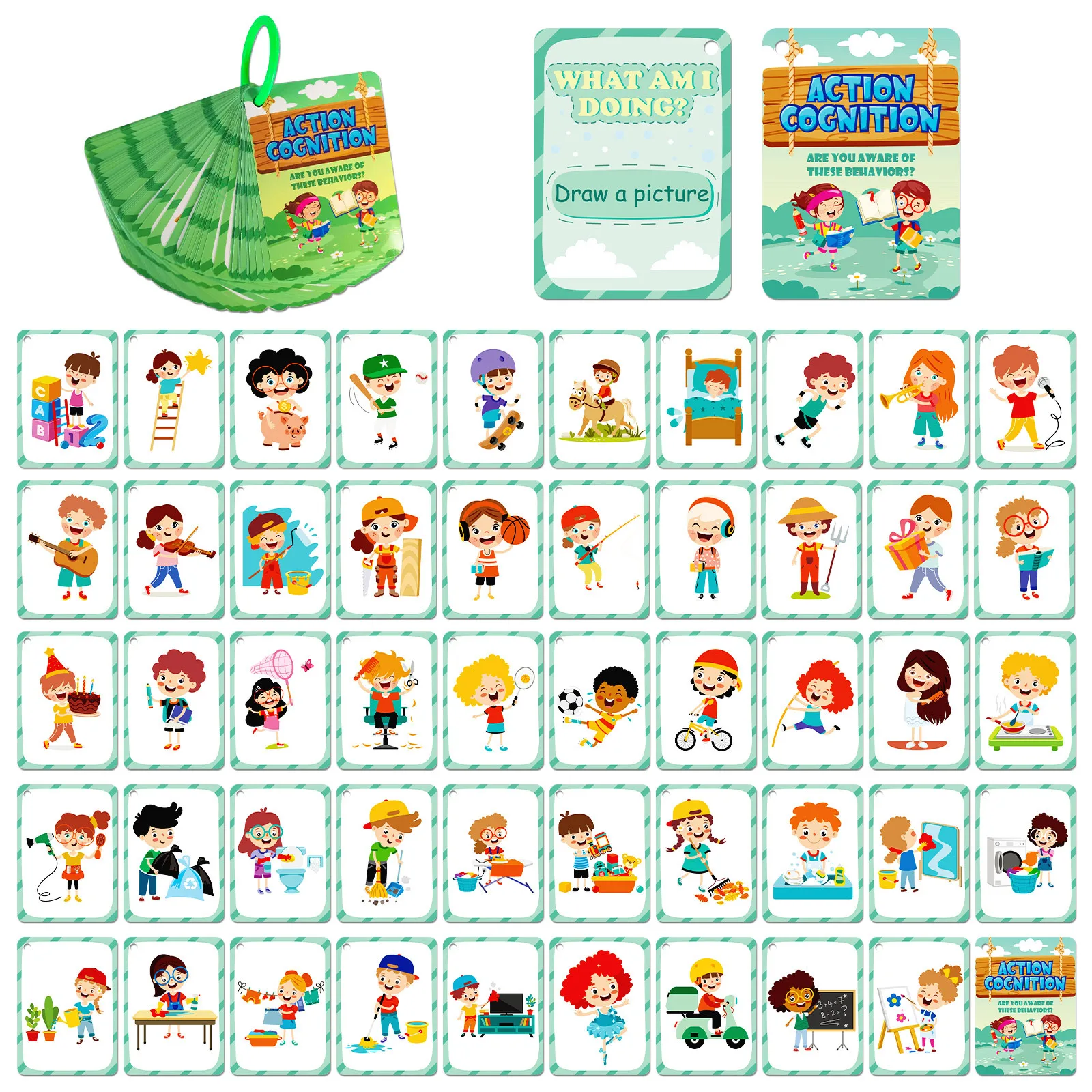 50 PCS Behavioral Cognitive Educational Flash Cards Children Puzzle Early Education Cards Double-sided Fun Puzzle Toy Cards