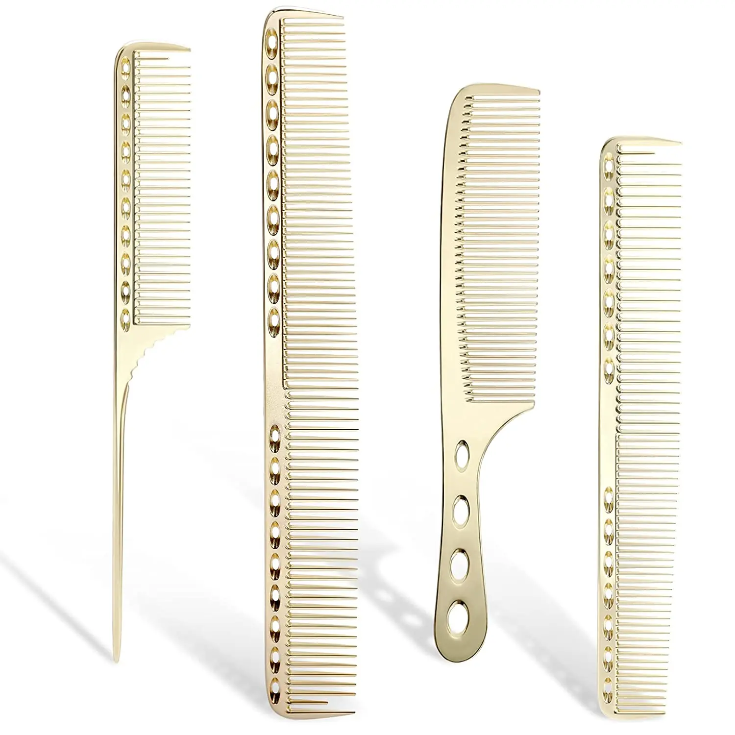 4PCS Professional Aluminum Dressing Comb Barber  Hairdresser Cutting Metal Comb Short Handle Tail Comb