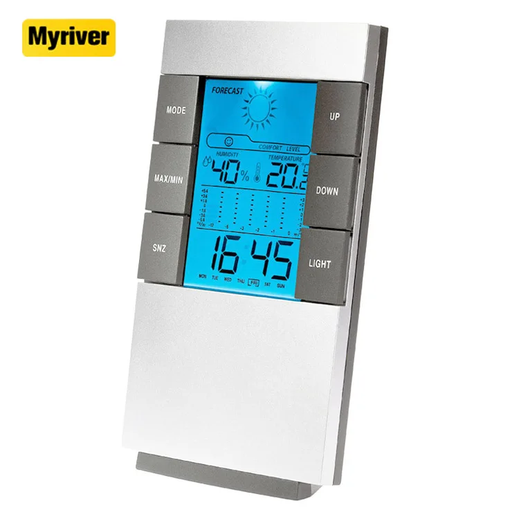 Myriver Factory Price Promotional Gifts Multifunction Digital Display Lcd Backlight Weather Forecast Thermometer Clock