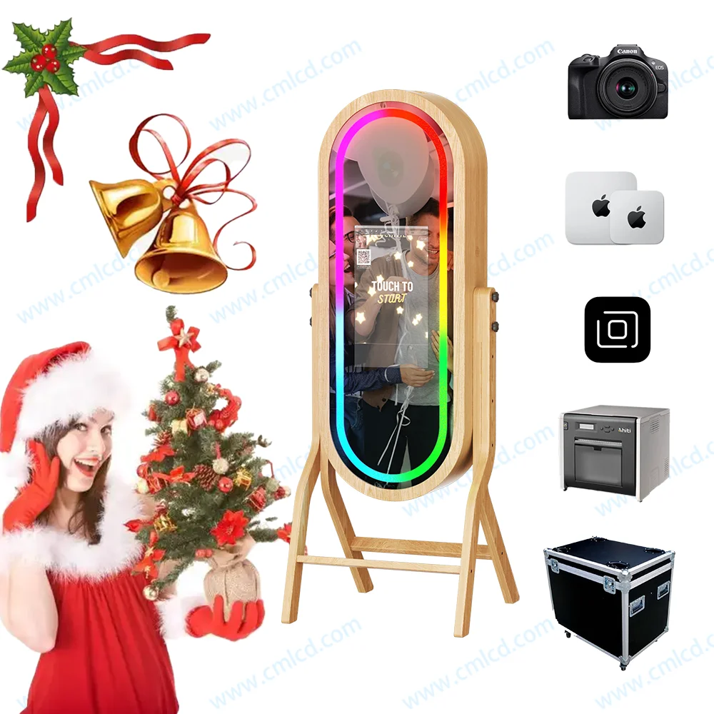 Stock Available Vintage Wooden Retro Mirror Photobooth Dslr Touch Screen Smart Photo Booth Kiosk for Wedding and Events