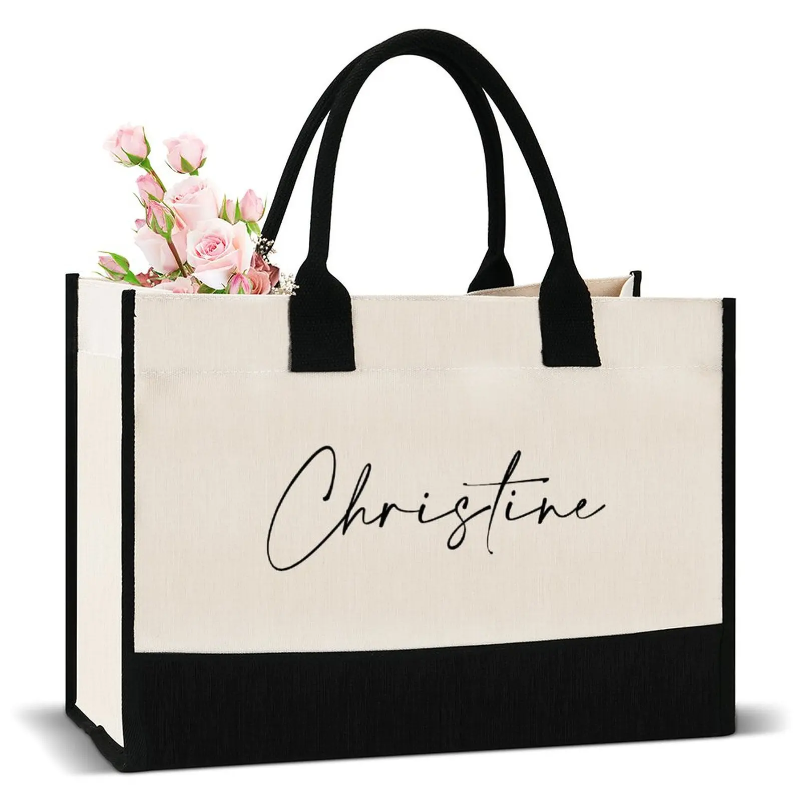 Custom Logo Personalized Initial Canvas Tote Beach Bag Monogrammed Gifts Bag for gift wedding