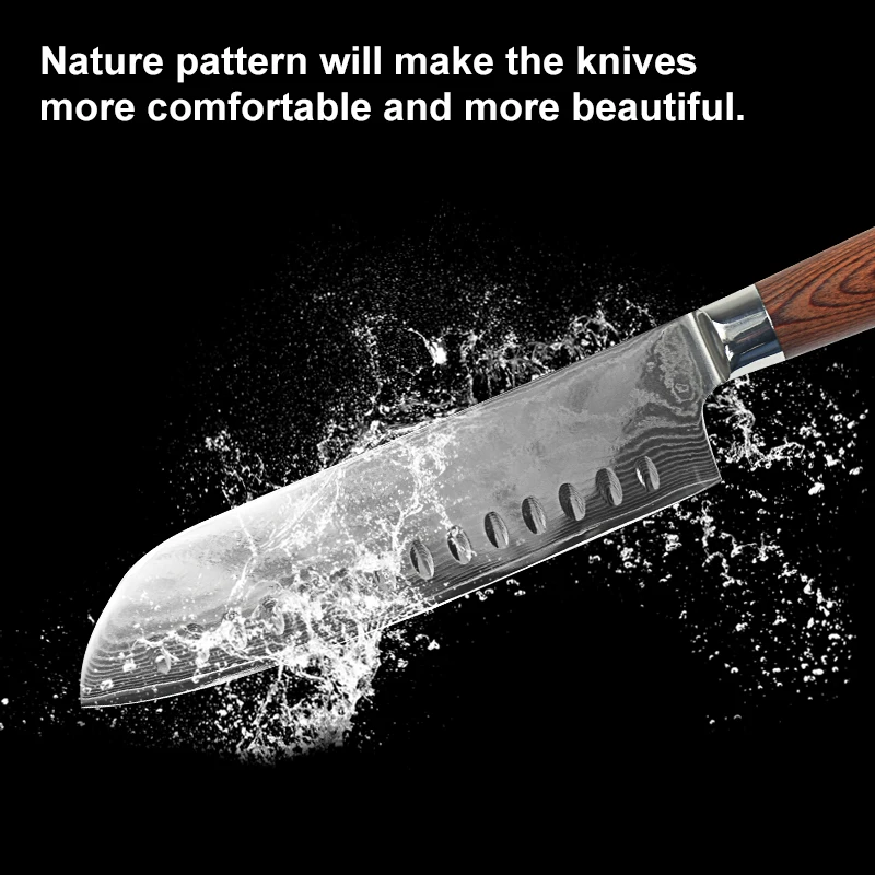 OEM/оптовая продажа 7 дюймов дамасский нож Santoku 67 слоев нержавеющей стали pakka деревянной ручкой шеф-повар с