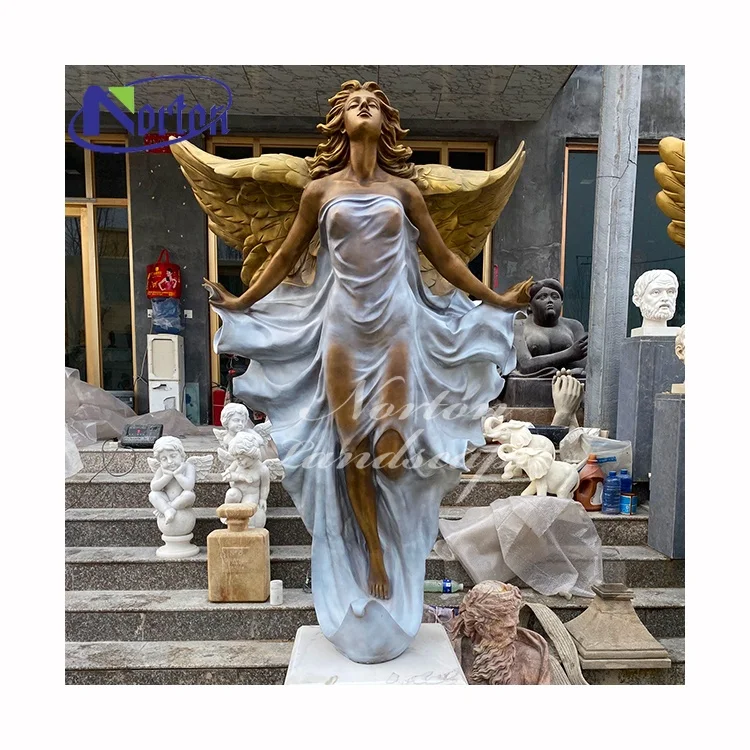 Outdoor Garden Decor Life Size Big Antique Copper Brass beautiful lady Bronze Angel Wings Statue Sculpture For Sale