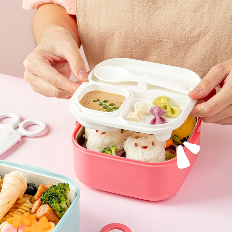 Высококачественный пластиковый Ланч-бокс bento box детские дошкольные контейнеры для закусок с ложкой