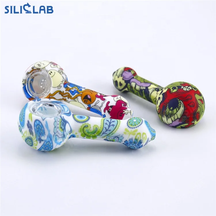 Бесплатный образец дымовой травы табак вода модная стеклянная чаша силиконовая курительная трубка