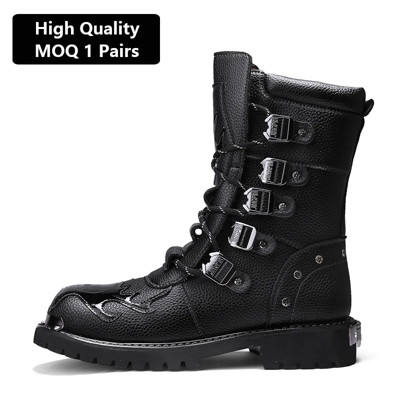 Men Black Leather Touring Riding Motorcycle Shoes Man High Long Half Moto Boots