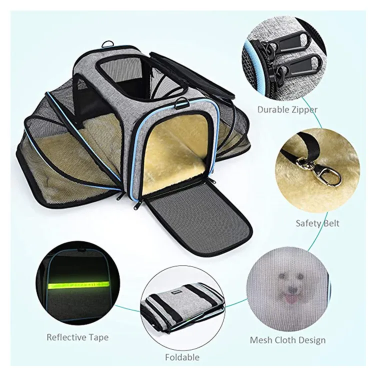 
One-shoulder Cat and Dog Bag Pet Double Expansion Bag Travel Portable Breathable Messenger Cat Carrier 