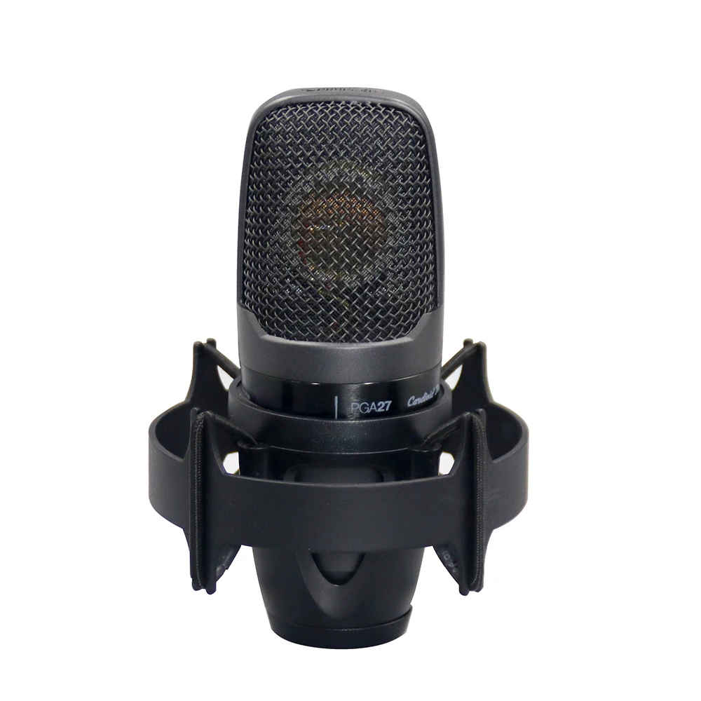 PGA27 Wired Large Diaphragm Condenser Microphone with XLR Connector Shock Mount Streaming/Karaoke/Recording Portable Microphone