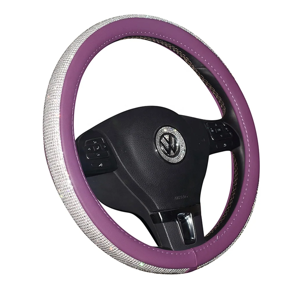 
New Arrival Diamond Rhinestones Pu Leather Universal Car Steering Wheel Cover Wholesale 