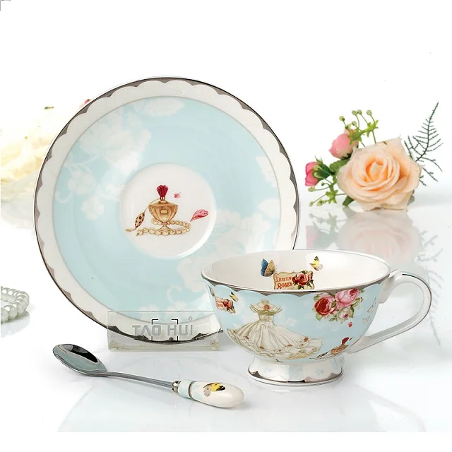 
best selling pattern coffee/tea cup and saucer with spoon 