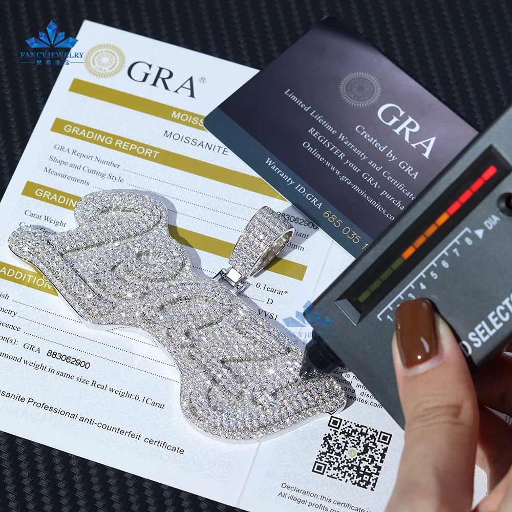 Custom HipHop Jewelry Iced Out Round Brilliant Cut D VVS Moissanite Name Pendant Charm For Gift Party