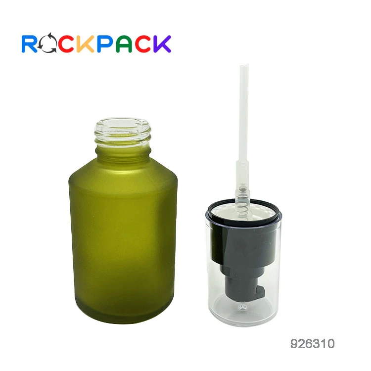 30ml 60ml Skin care cosmetic frosted green lotion pump foundation glass bottle