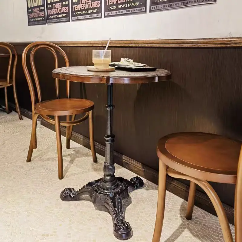 Modern Style Black Cast Iron Table Legs Wood Round Living Room Coffee Table for Outdoor Cafe Restaurant Furniture