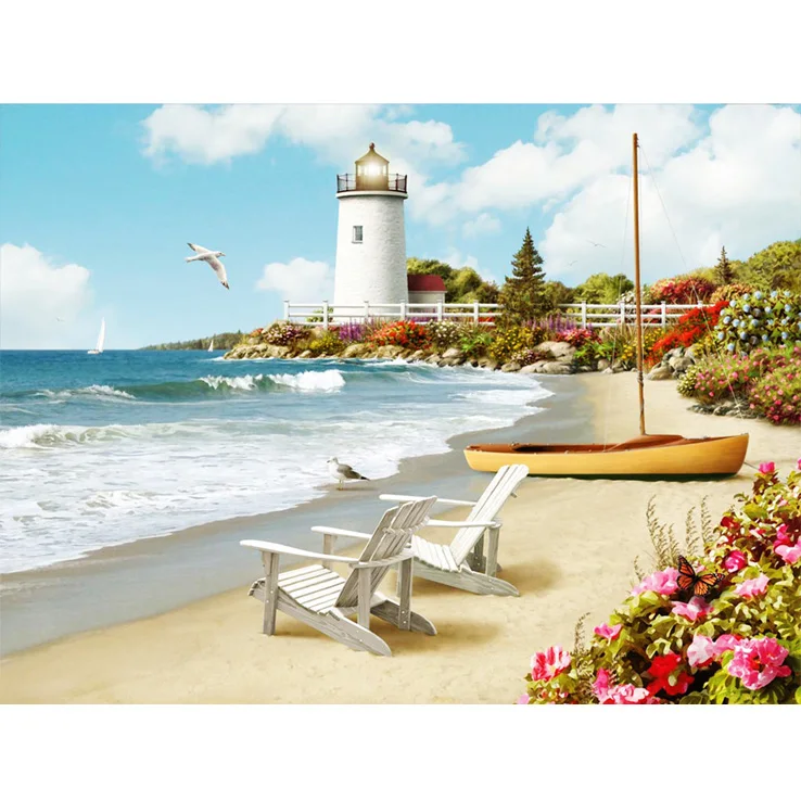 
diamond painting home blue sea Ship lighthouse poured glue diamond painting set 