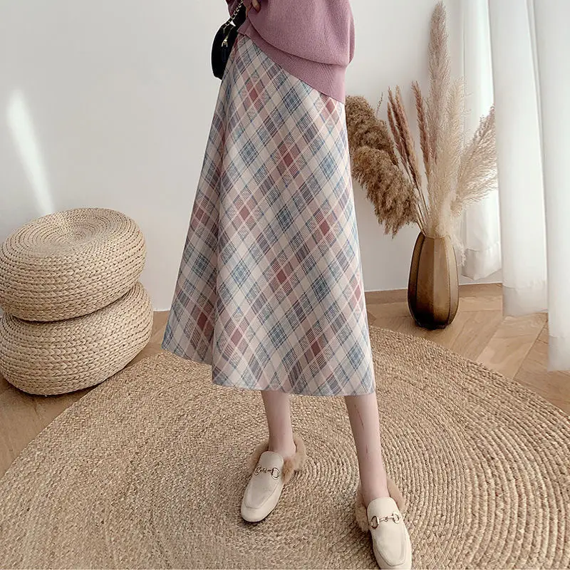 New Arrival High Quality Autumn And Winter A Line Plaid Wool Skirt Office Lady