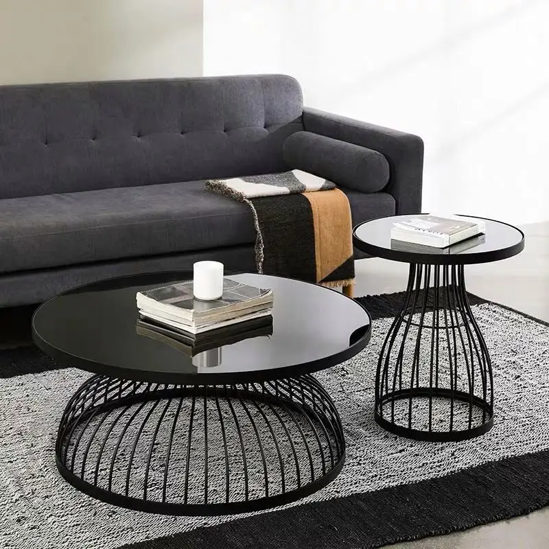 Living room furniture Luxury coffee table glass marble top table sets with Iron legs