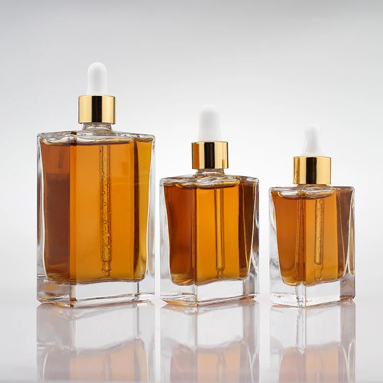 Empty Clear Coloured 30ml 50ml 100ml thick Luxury Glass Essential Oil Serum Dropper Bottle Private Label Glass Beard Oil Bottles