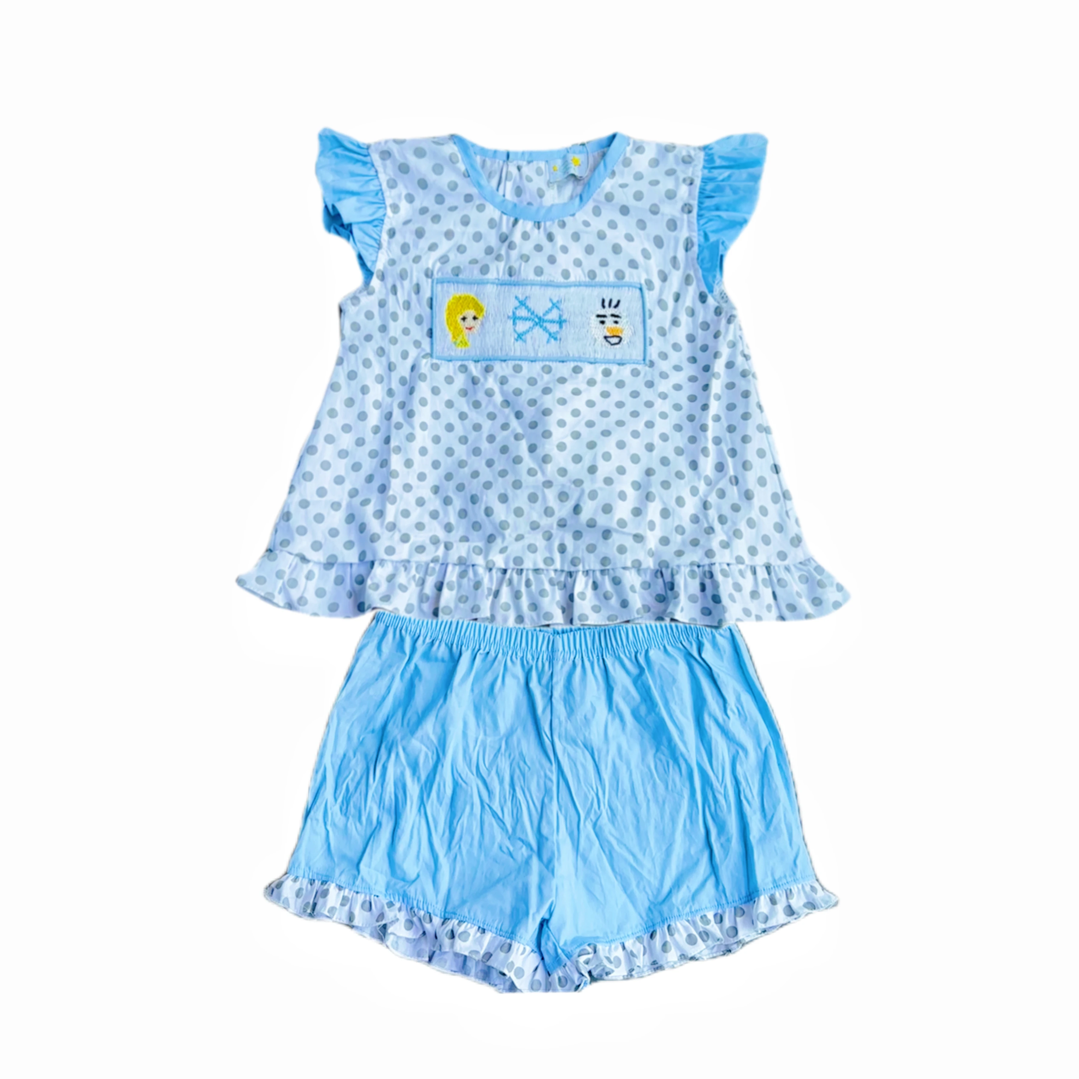 Yihui  OEM ODM bule set sweet custom pattern lovely teen girl set clothes skirt with short wholesale children clothing set smock