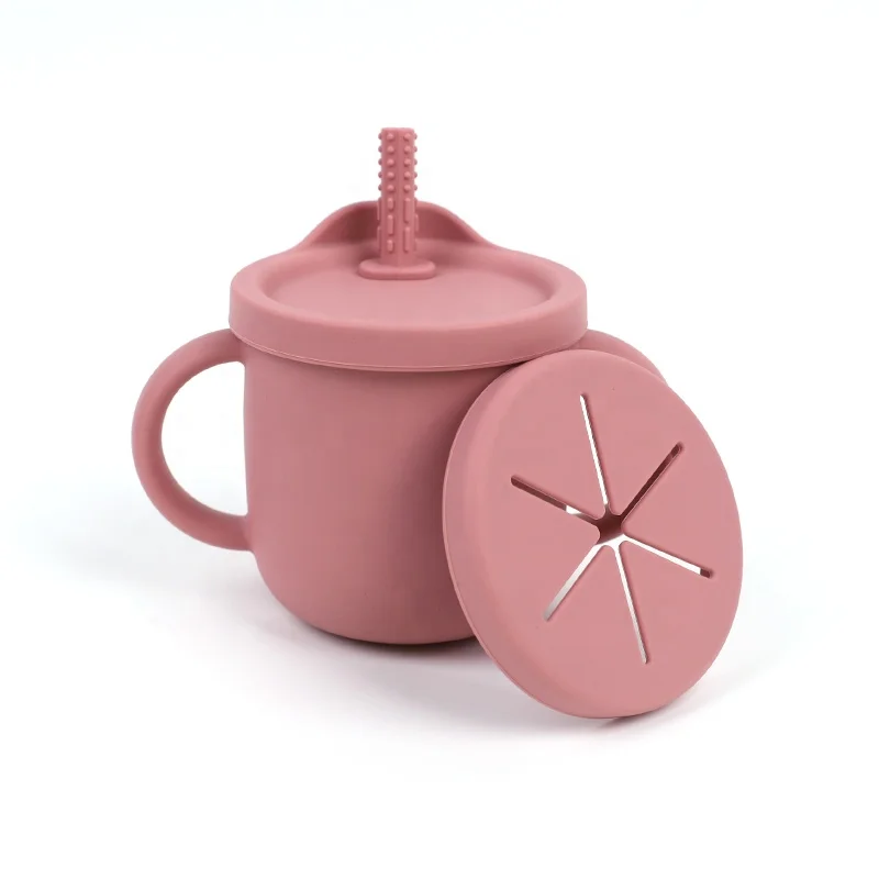 2021 New Arrival Cute Chestnut Acorn Snack Cup Leakproof Baby Silicone Sippy Cup Straw For Kid Toddler, baby cup