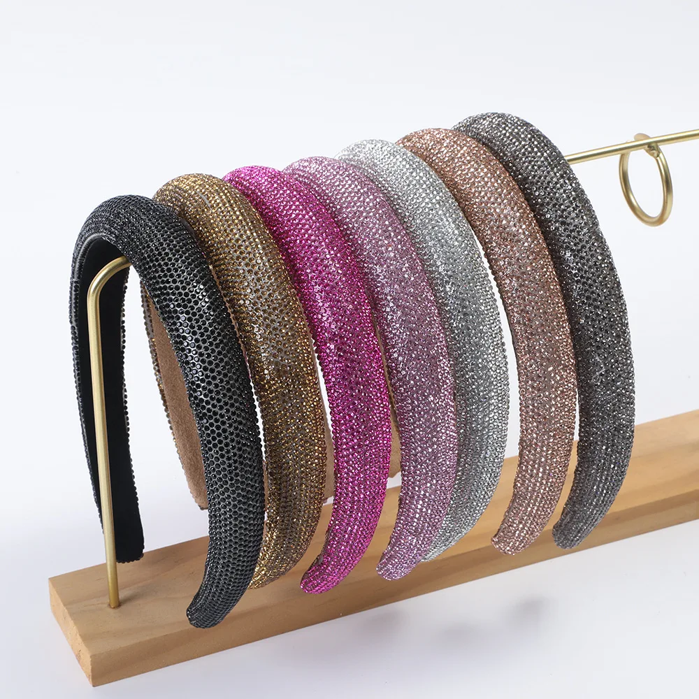 YH Luxury Baroque Bling Hairband Rhinestone Sponge Padded Hair Band Girl Crystal Retro Sparkling Thick For Hair Decoration