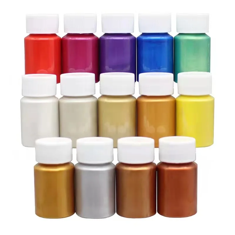 14 colors Metallic Pearl Paints on Rocks Crafts Canvas Wood Fabric Ceramic Iridescent Acrylic Paint Set