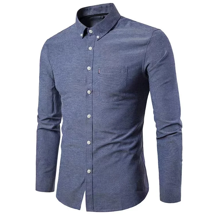 2023 New Men Clothing Oxford Plain Dyed Shirts Long Sleeve Casual Shirts Wholesale