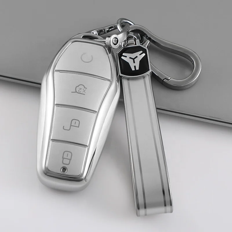 Quicksand Silver TPU Car Key case Cover with Keychain For BYD Atto3 Han Tang Dolphin Yuan Seal Protector Shell car Accessories
