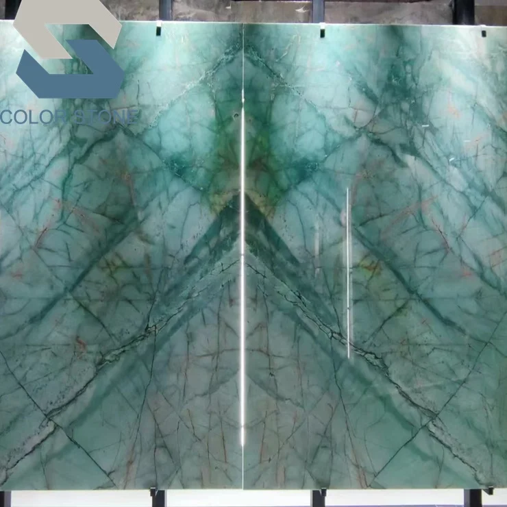 Backlit Quartzite Stone Da Vinci Green Quartzite Slabs Bookmatch Wall Panels