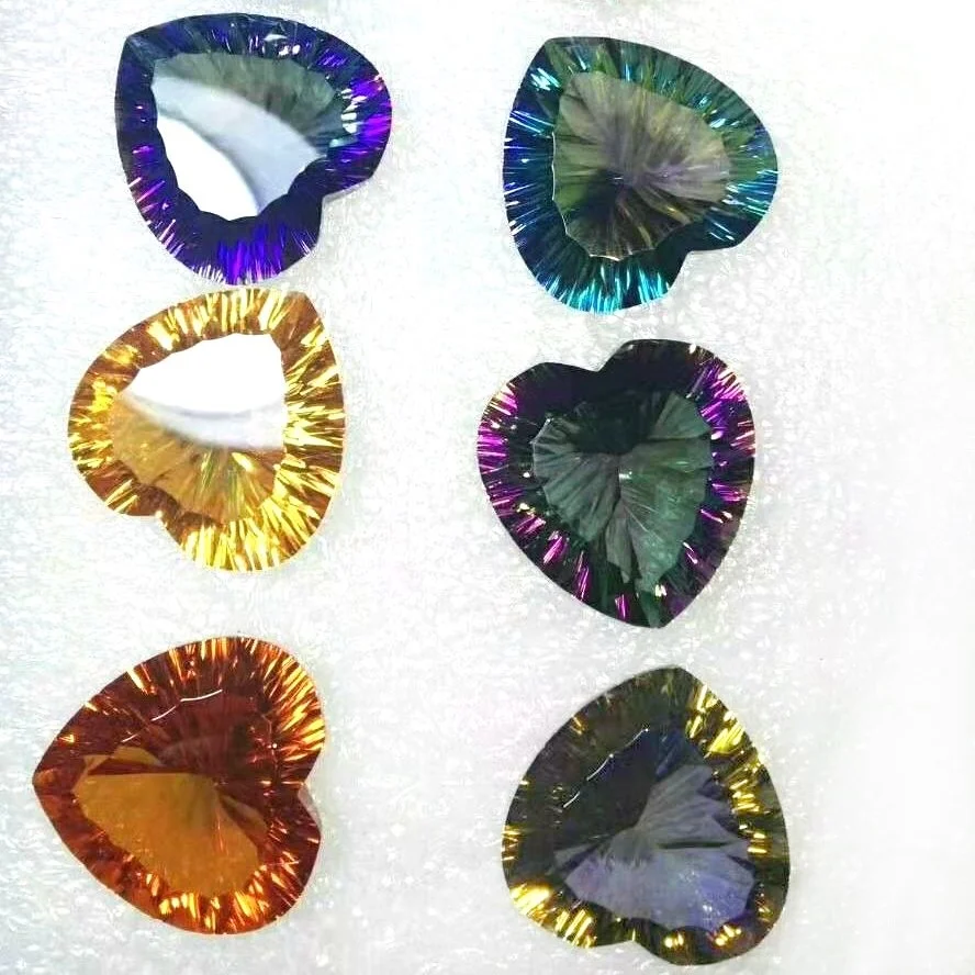 Heart Shape Millennium Concave Cut Mystic Quartz Loose Gemstone