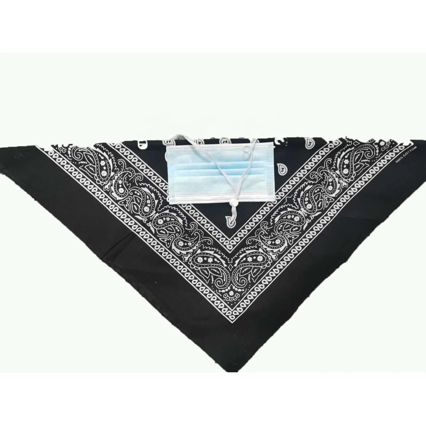 
Custom headwear organic cotton face bandana scarf with filter pocket 