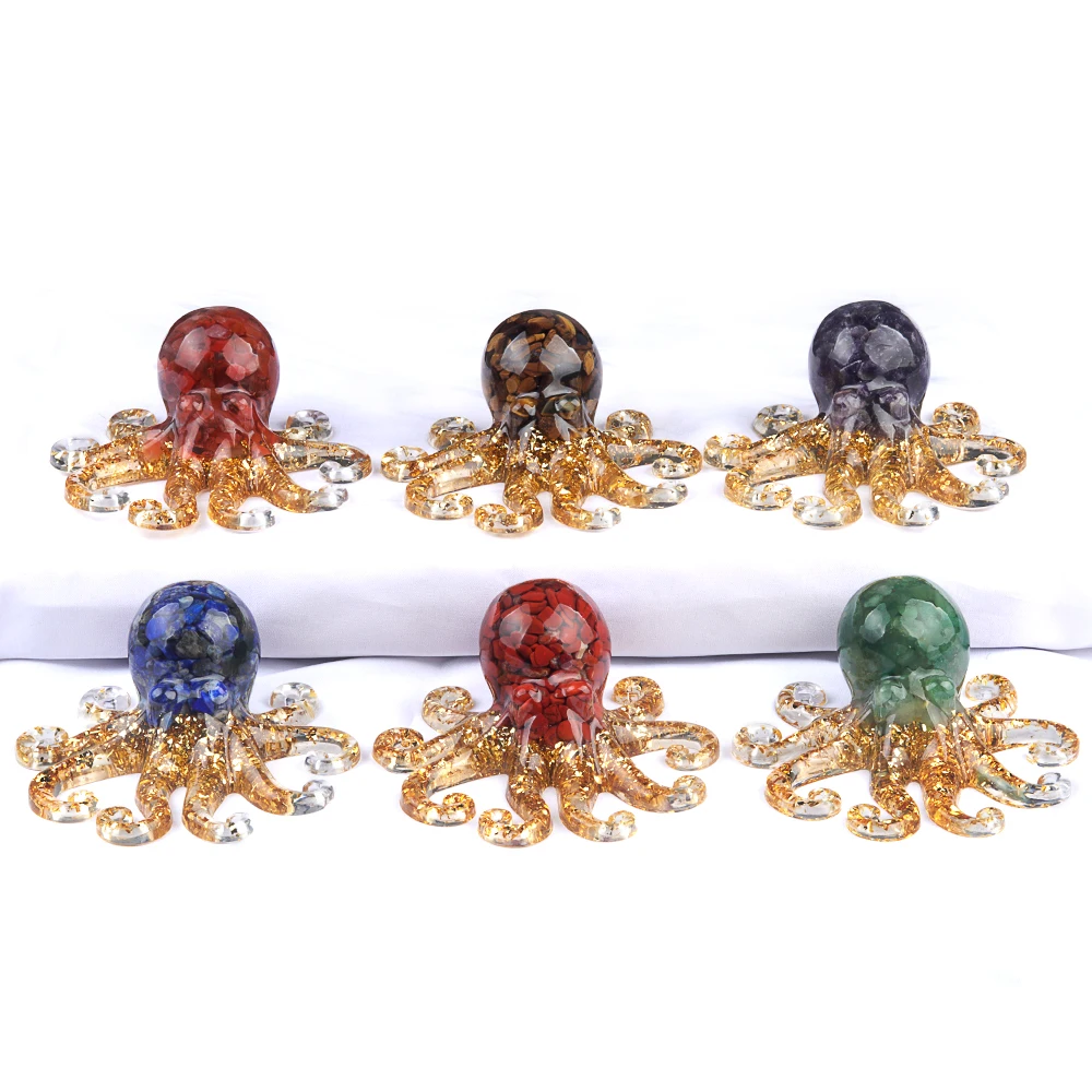 Natural Crystal Gravel Octopus Resin Statue Marine Animals Decorative Ornaments Home Decor Gift for Wedding Engagement