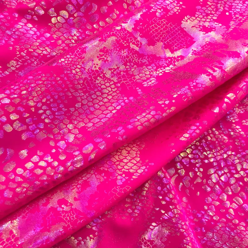 Custom design metallic nylon elastane shiny foil snake print spandex holographic fabric for swimwear sportswear