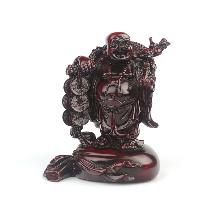 Antique red color resin material Chinese money bag buddha statue